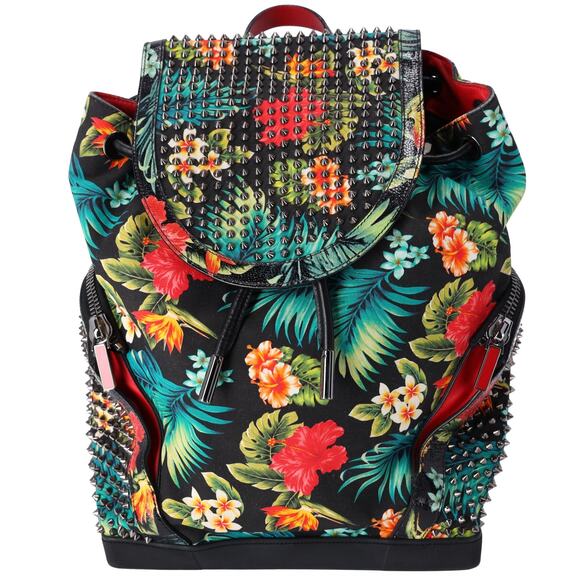 Christian Louboutin Explorer Funk Backpack Black Green Multi Canvas Floral - Picture 1 of 6